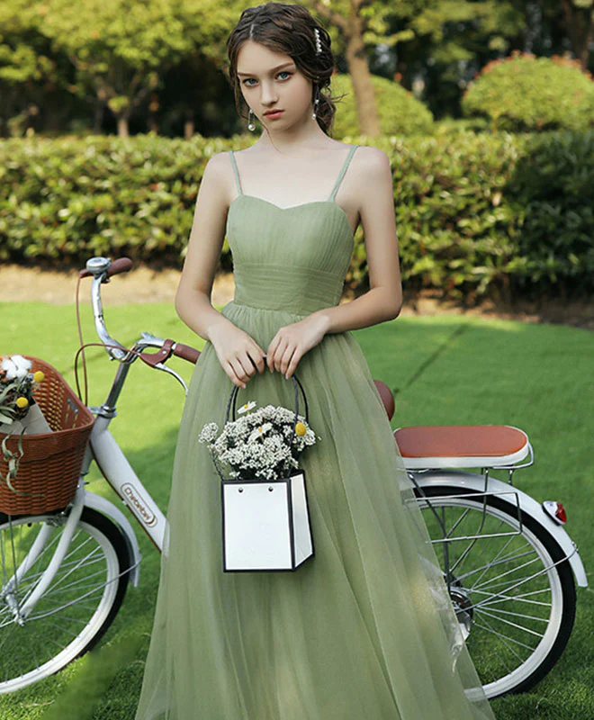 Simple Sweetheart Tulle Green Long Prom Dress Green Evening Dress - Deanwangkt
