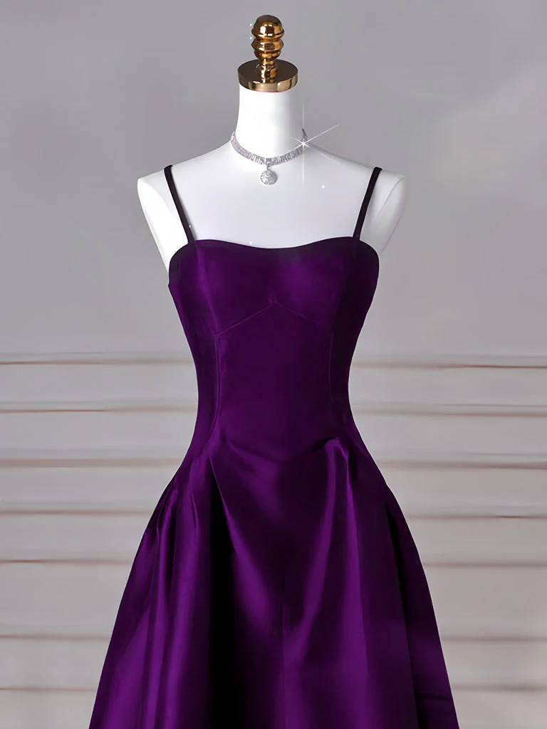 Simple A-Line Dark Purple Satin Long Prom Dress, Dark Purple Long Formal Dress - Deanwangkt