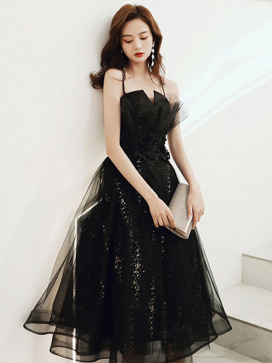 Black tulle short prom dress, black short formal puffy homecoming dresses - Deanwangkt