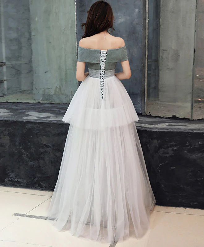 White Tulle Long Prom Dress, White Tulle Formal Dress - Deanwangkt