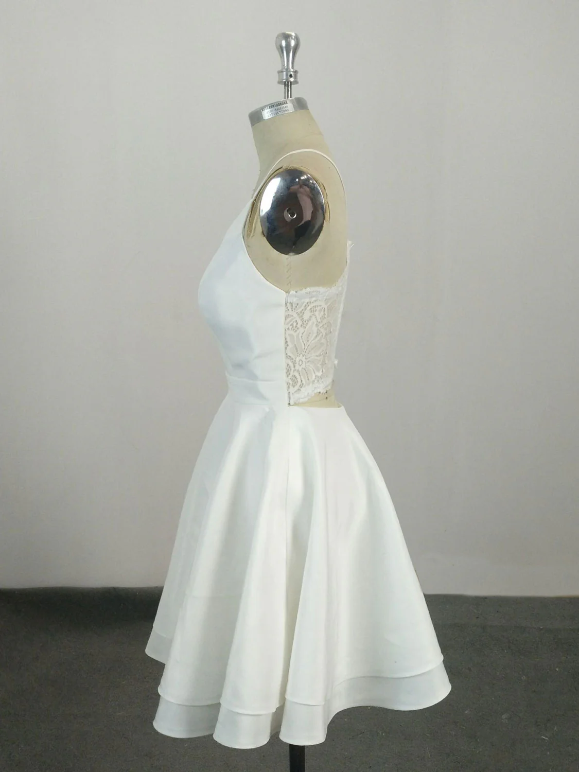White V Neck Satin Lace Short Prom Dress, White Homecoming Dress - Deanwangkt