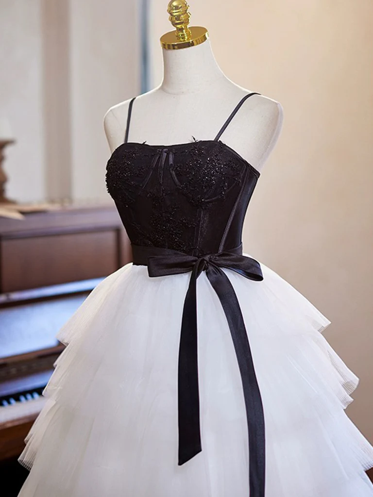A-Line Tulle lace White Short Prom Dress, White Homecoming Dress - Deanwangkt