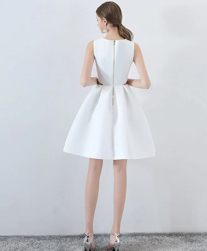 Simple White Satin Short Prom Dress, White Homecoming Dress - Deanwangkt