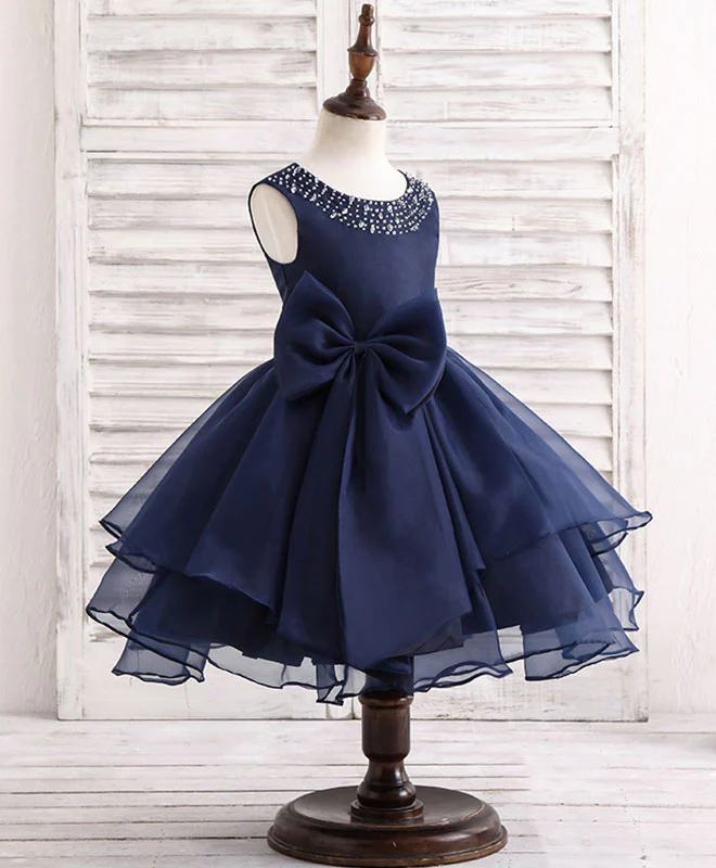 Dark Blue Round Neck Flower Girl Dress - Deanwangkt