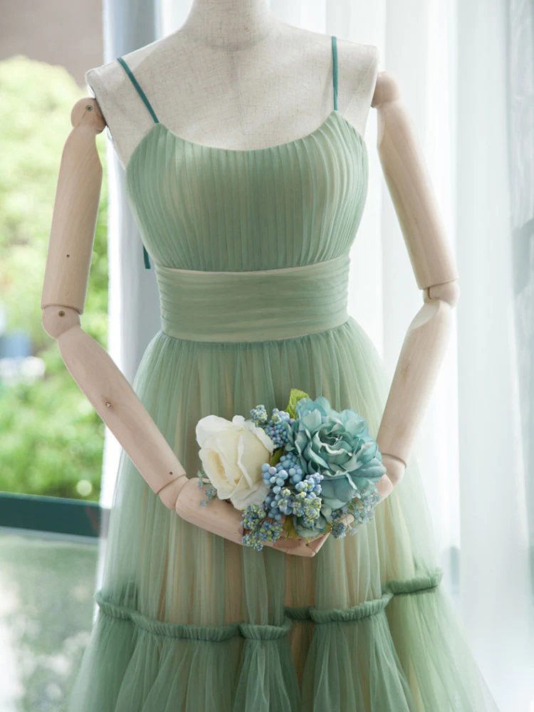 Simple Aline Tulle Green Short Prom Dress, Tulle Green Homecoming Dress - Deanwangkt