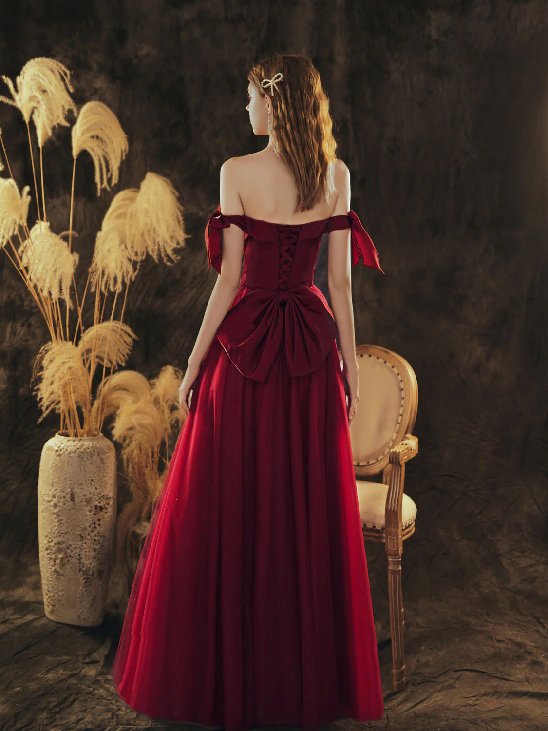 Simple Sweetheart Neck Tulle Long Prom Dress Burgundy Evening Dress - Deanwangkt