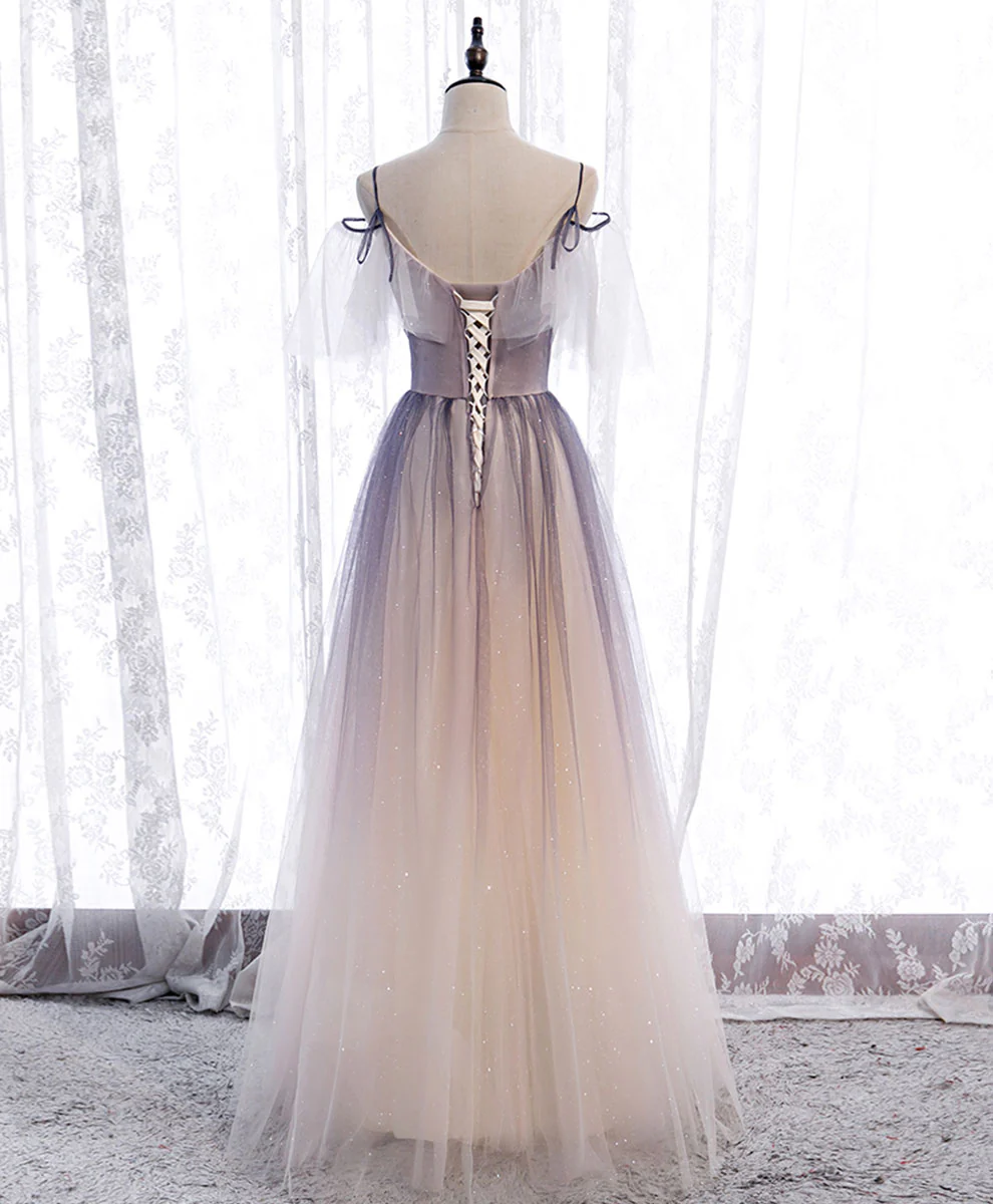 Light Purple Tulle Sequin Long Prom Dress, Purple Formal Party Dress - Deanwangkt