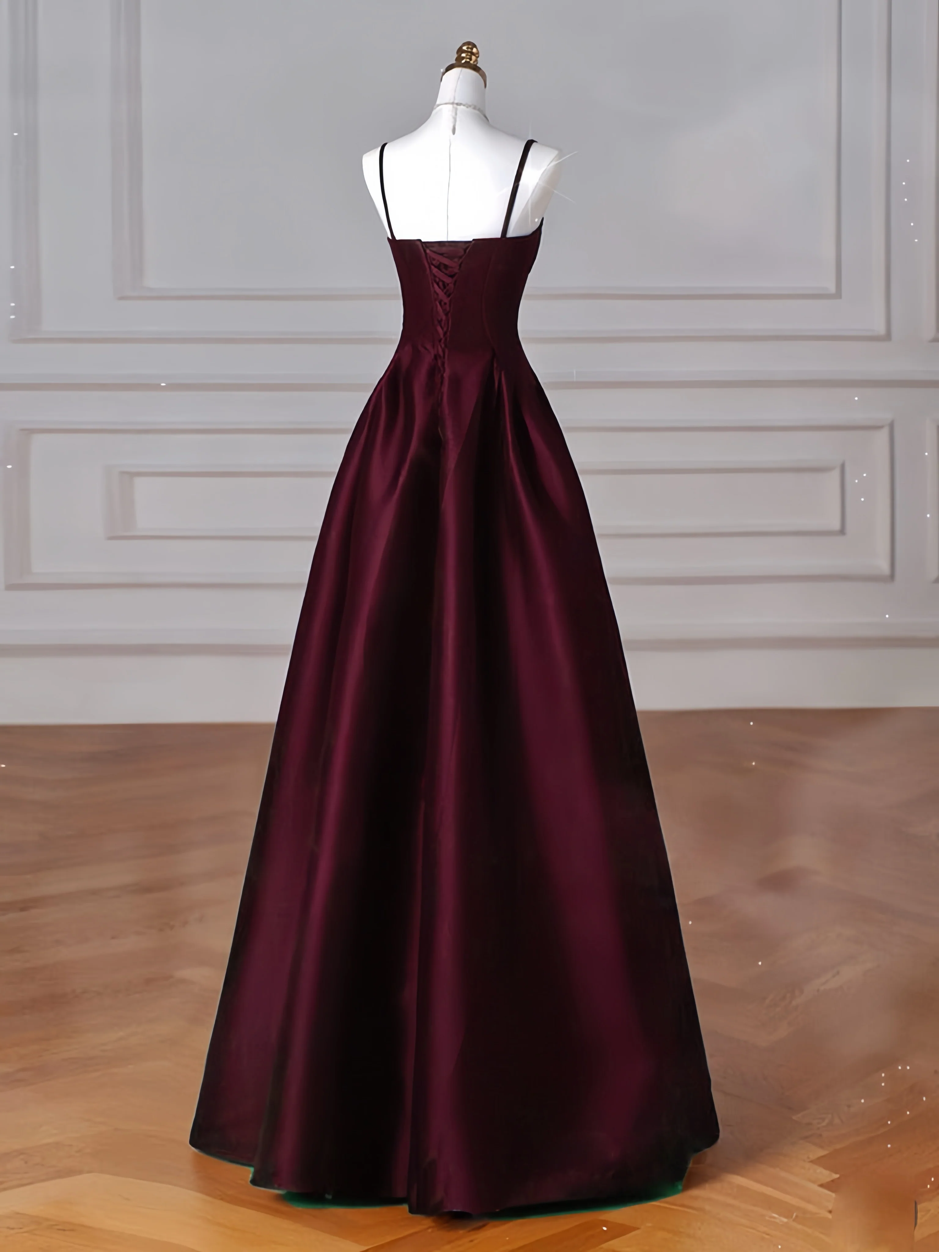 A-Line Satin Burgundy Long Prom Dress, Burgundy Long Formal Dress - Deanwangkt