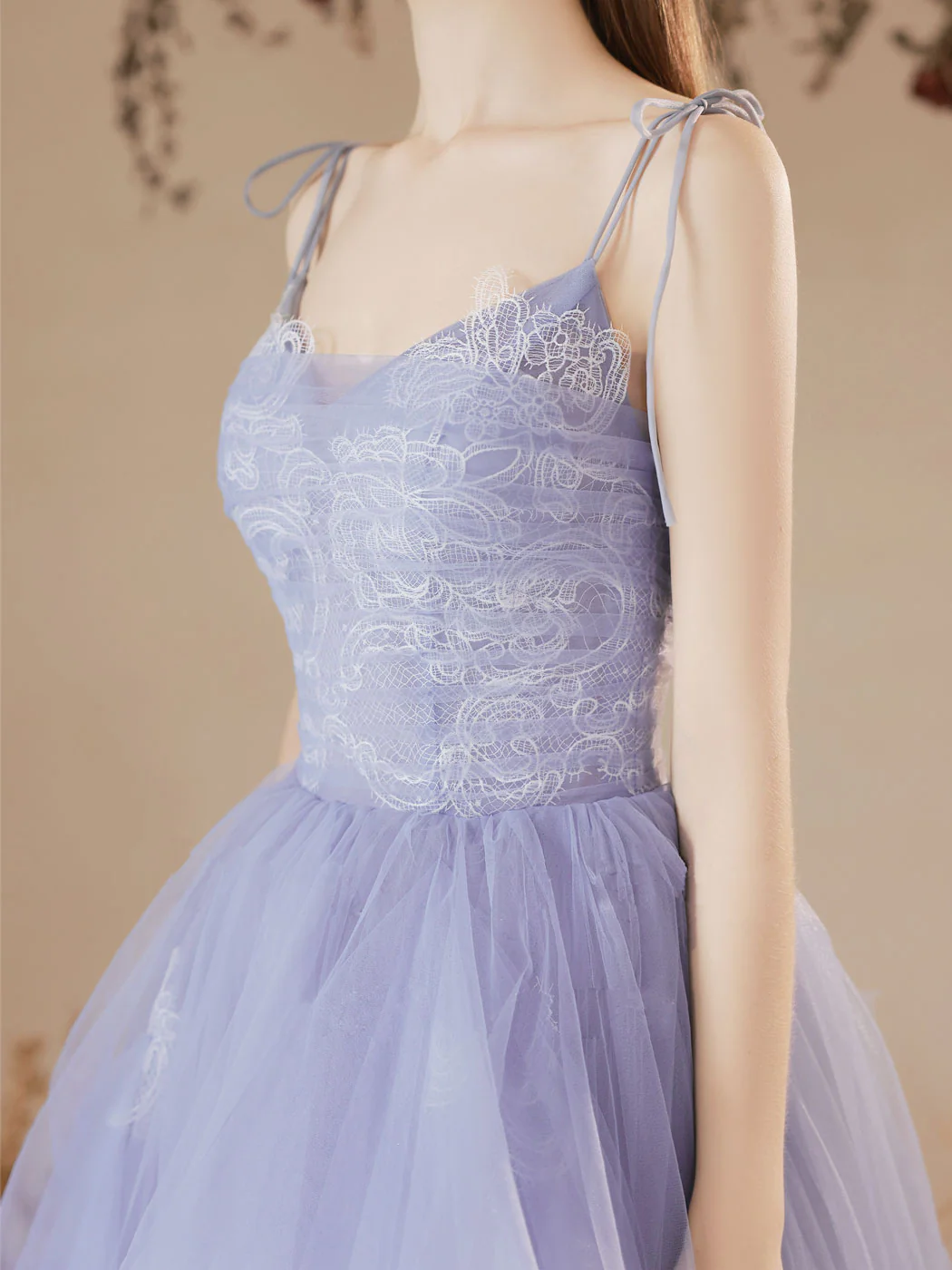 A-Line Tulle Lace Purple Long Prom Dresses, Purple Formal Evening Dress - Deanwangkt