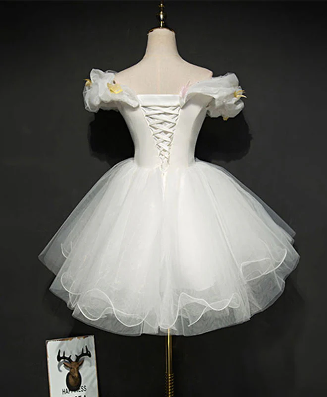 Cute White Tulle Short Prom Gown, White Homecoming Dress - Deanwangkt