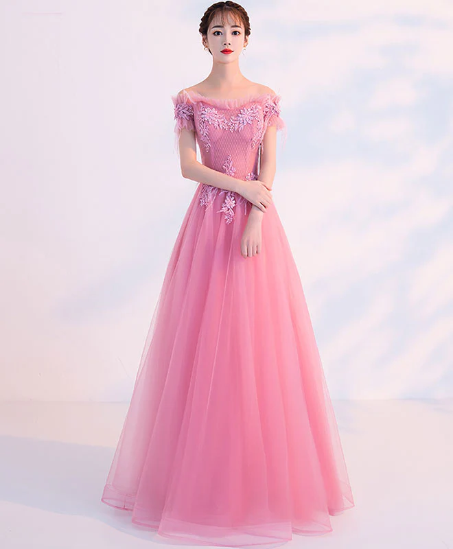 Blue Tulle Lace Long Prom Dress, Blue Tulle Formal Dress - Deanwangkt