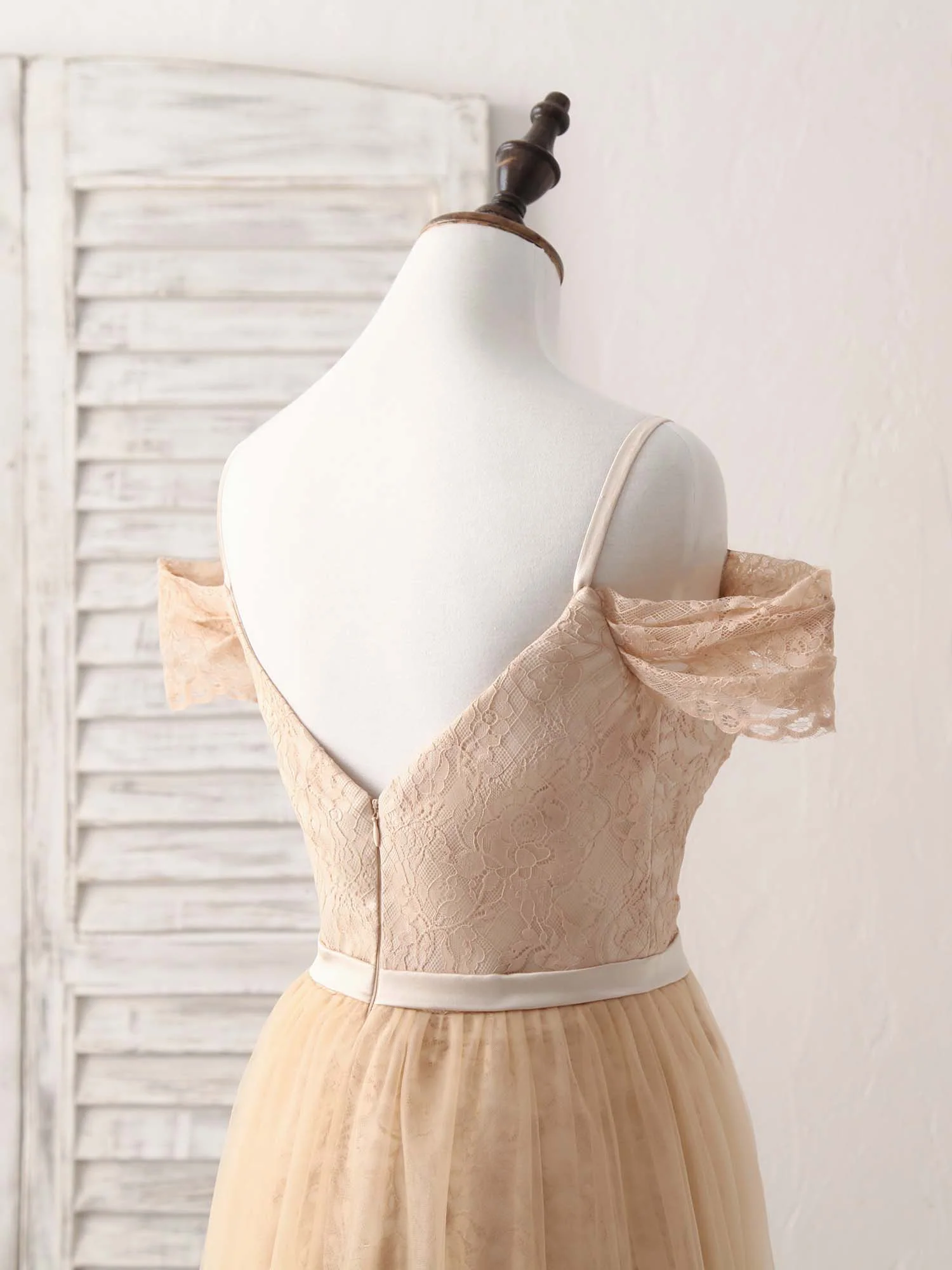 Champagne Tulle Long Bridesmaid Dress, Champagne Prom Dresses - Deanwangkt