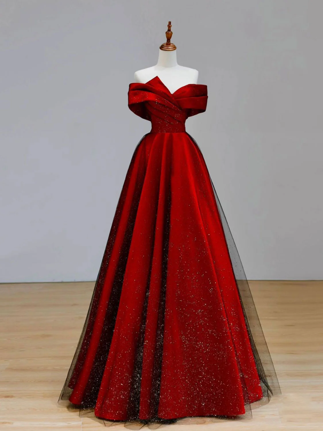 A-Line Tulle Burgundy Long Prom Dress, Burgundy Formal Dresses - Deanwangkt
