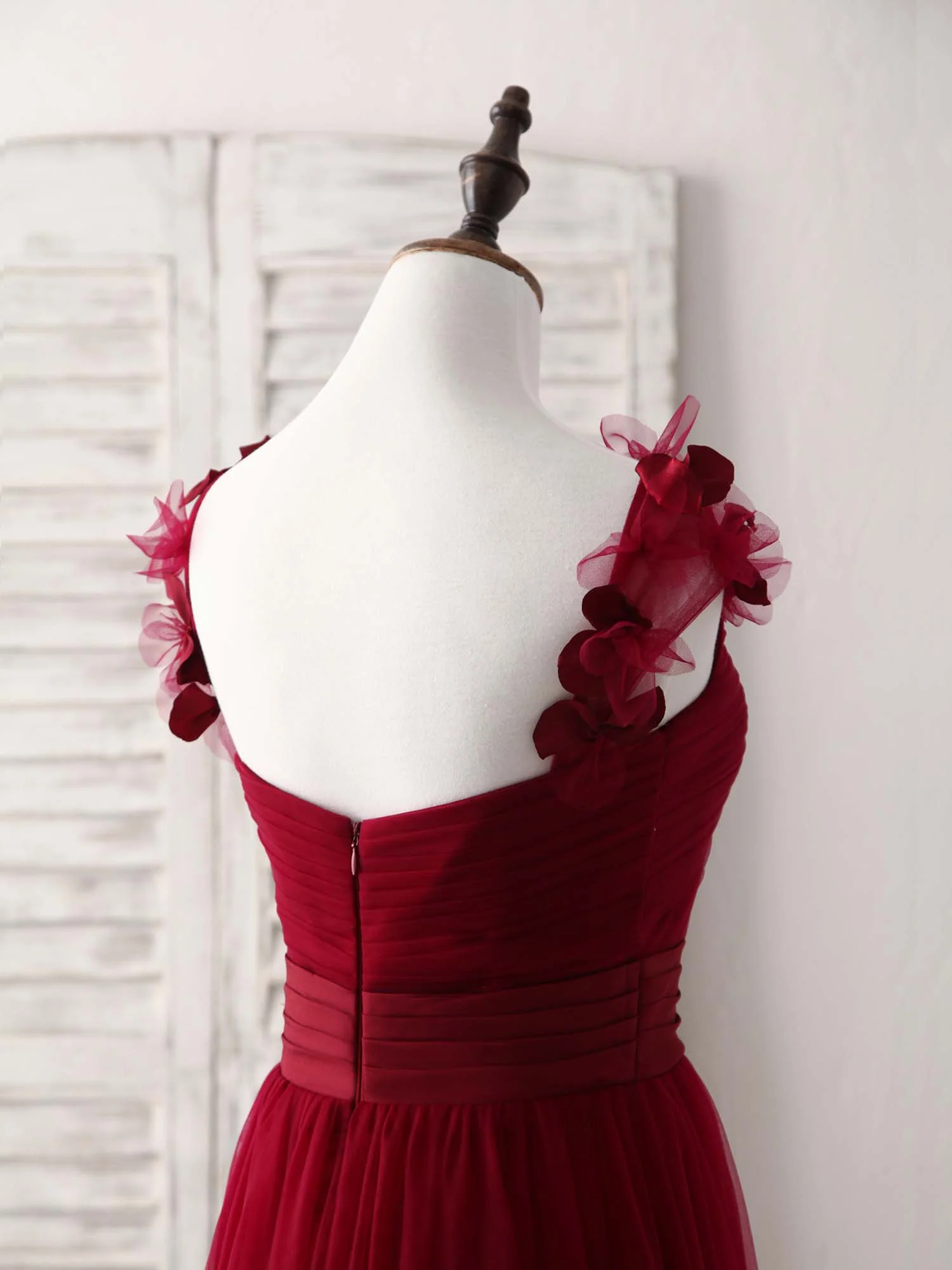 Simple Burgundy Tulle Long Prom Dress Burgundy Bridesmaid Dress - Deanwangkt