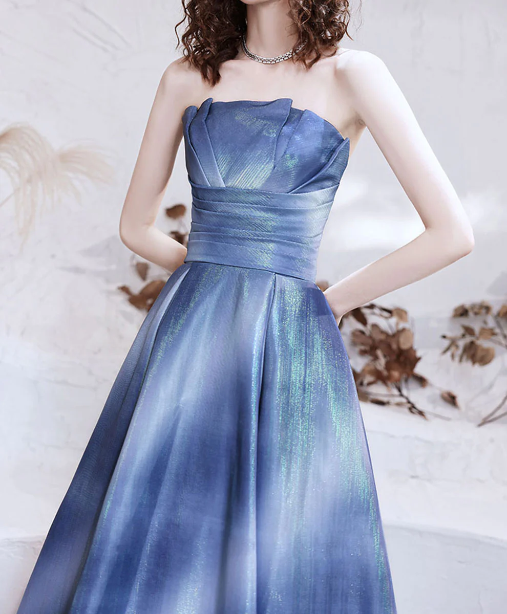 Blue Satin Long Prom Dress, Blue Aline Formal Evening Dresses - Deanwangkt