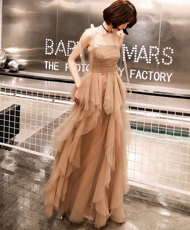 Champagne Tulle Long Prom Dress, Champagne Evening Dress - Deanwangkt