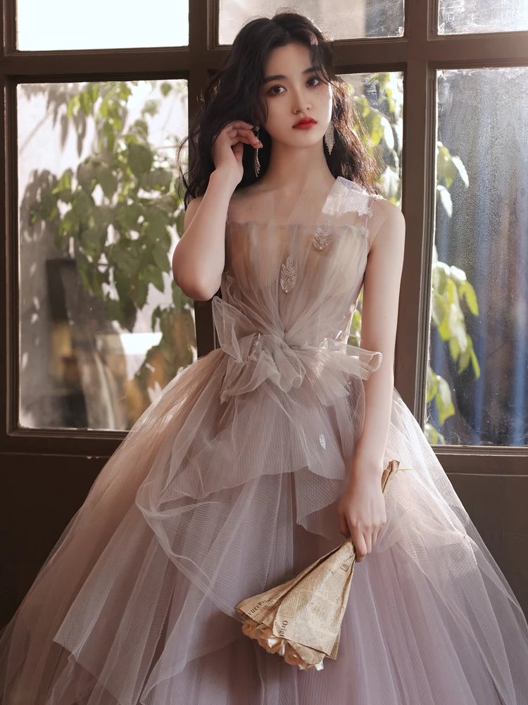 Pink Tulle Long Prom Dress, Pink Tulle Sweet 16 Dress - Deanwangkt