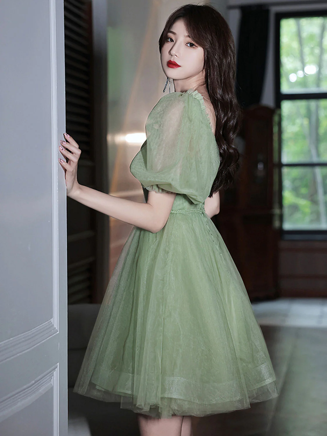 Simple Mini Tulle Short Green Prom Dress, Green Puffy Homecoming Dress - Deanwangkt