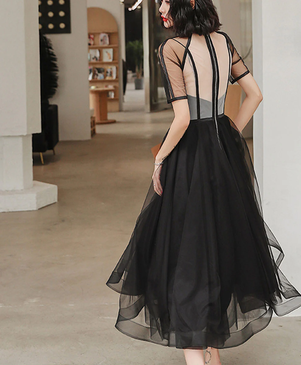 Black Tulle Short Prom Dress , A Line Black Homecoming Dress - Deanwangkt