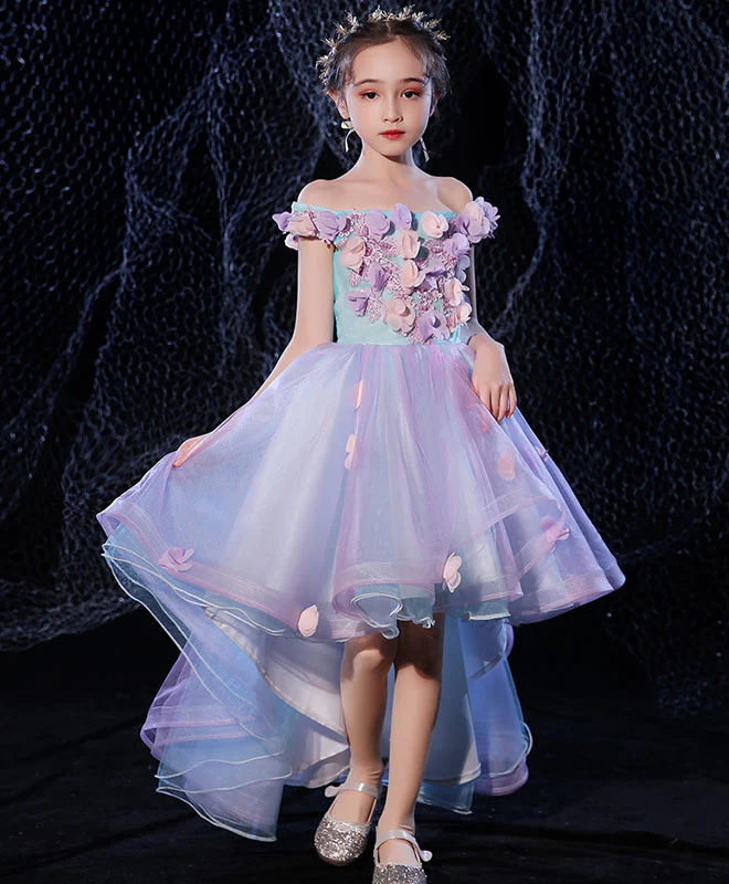 Purple Lace Tulle High Low Flower Girl Dress, Prom Dress - Deanwangkt