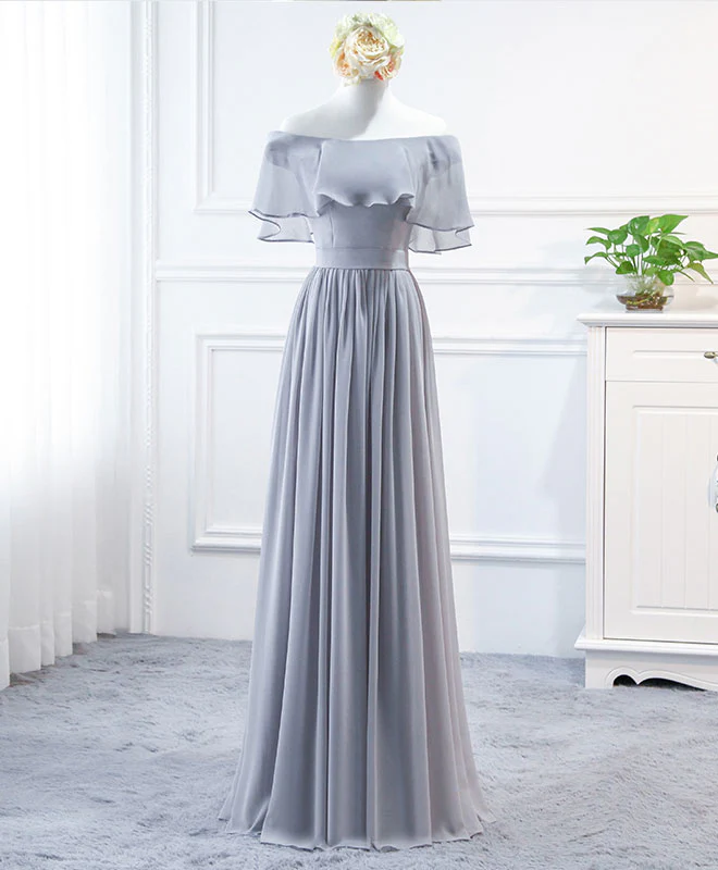 Simple Round Neck Chiffon Long Prom Dress, Bridesmaid Dress - Deanwangkt
