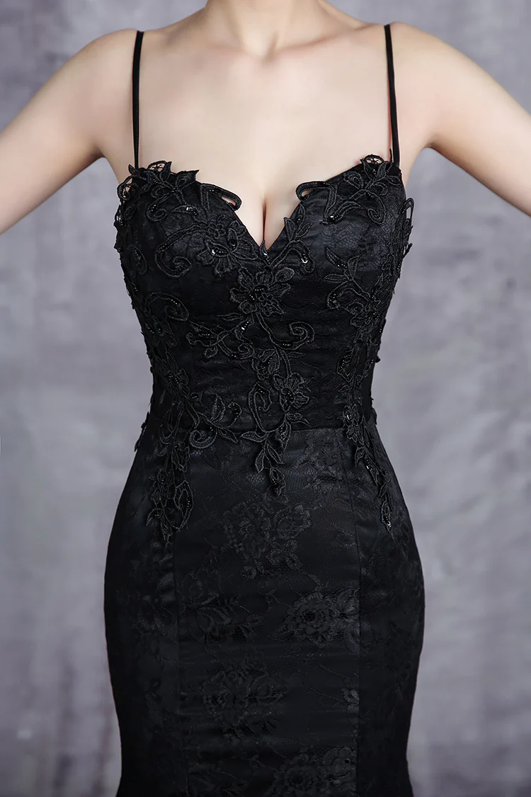 Black Lace Long Prom Dress, Mermaid Evening Dress - Deanwangkt
