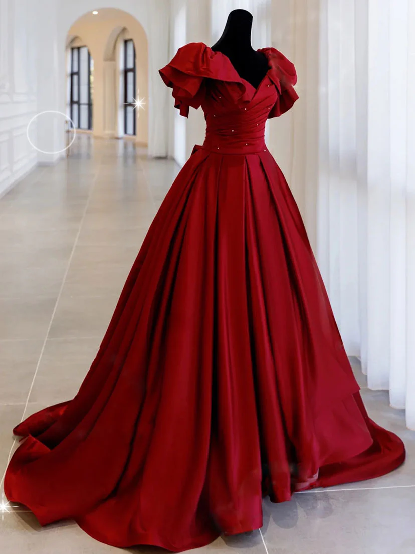 Simple Burgundy Satin Long Prom Dress Burgundy Long Evening Dress - Deanwangkt