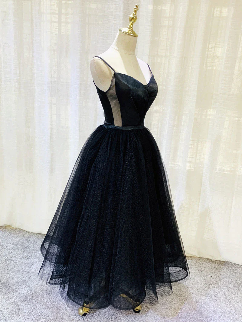 Simple Tulle Tea Length Black Prom Dress, Black Homecoming Dress - Deanwangkt