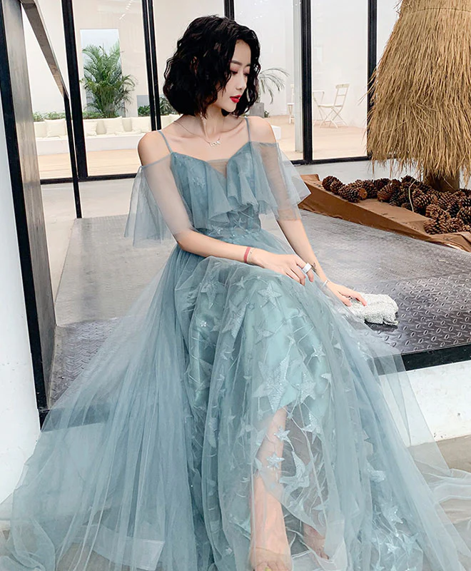 Green Tulle Lace Long Prom Dress Green Evening Dress - Deanwangkt