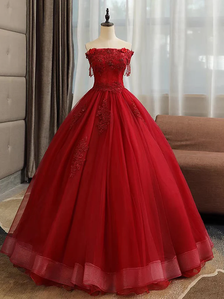 A-Line Tulle Lace Dark Blue Long Prom Dress, Dark Blue Long Sweet 16 Dress - Deanwangkt