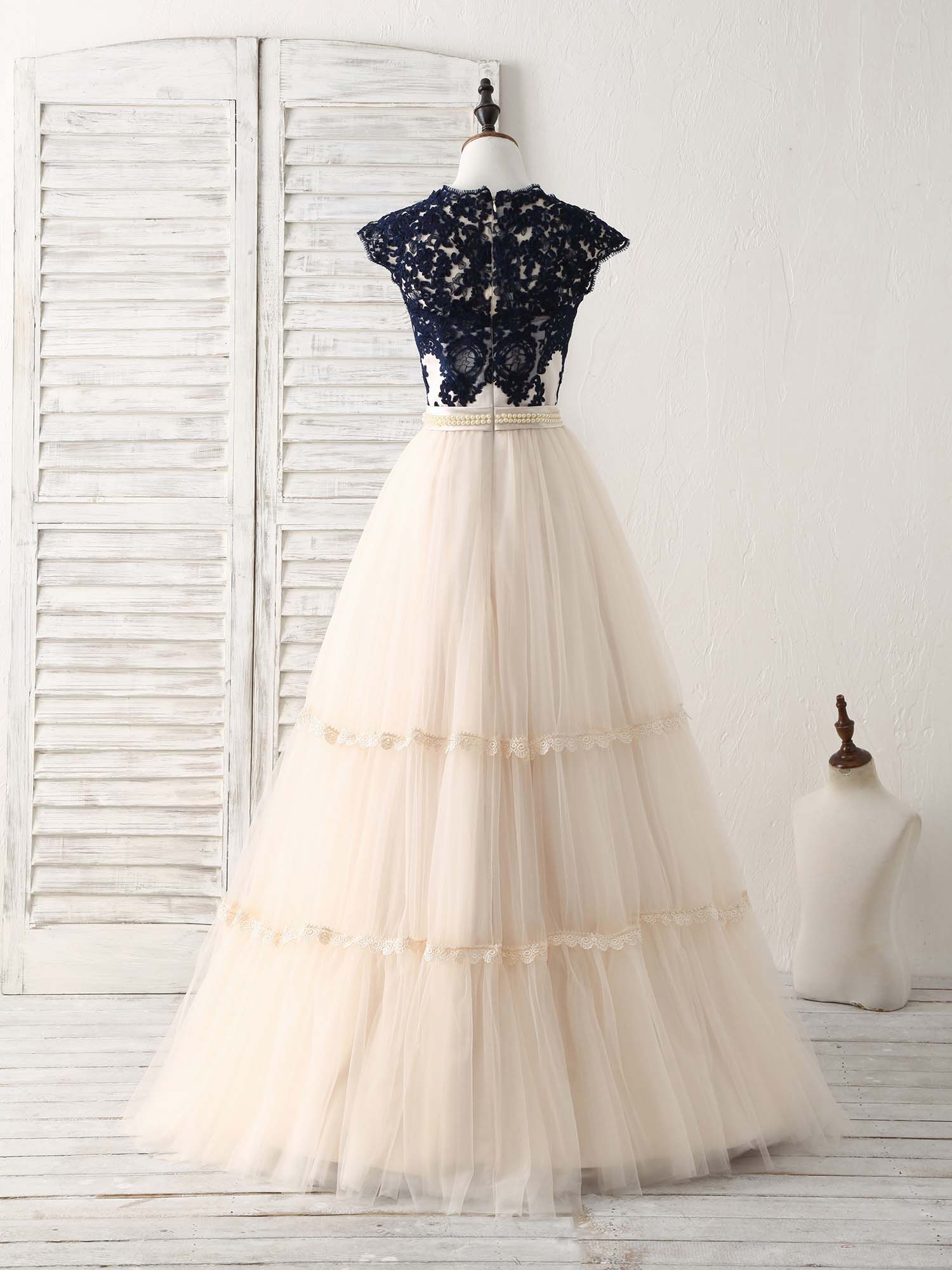 Elegant Tulle Lace Applique Long Prom Dress Tulle Evening Dress - Deanwangkt