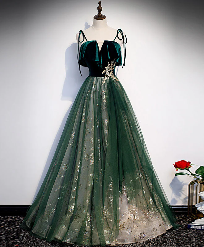 Green Tulle Lace Long Prom Dress Green Tulle Lace Formal Dress - Deanwangkt