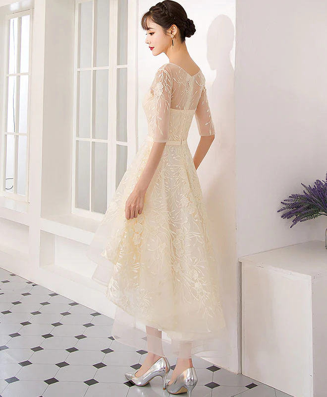 Champagne Tulle Lace Short Prom Dress, Champagne Tulle Homecoming Dress - Deanwangkt