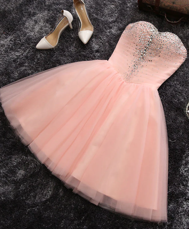 Pink A Line Sweetheart Neck Short Prom Dress, Homecoming Dresses - Deanwangkt