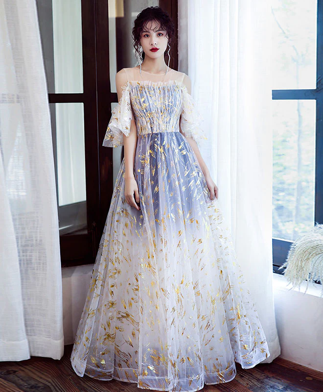 Unique Tulle Off Lace Long Prom Dress Tulle Formal Dress - Deanwangkt
