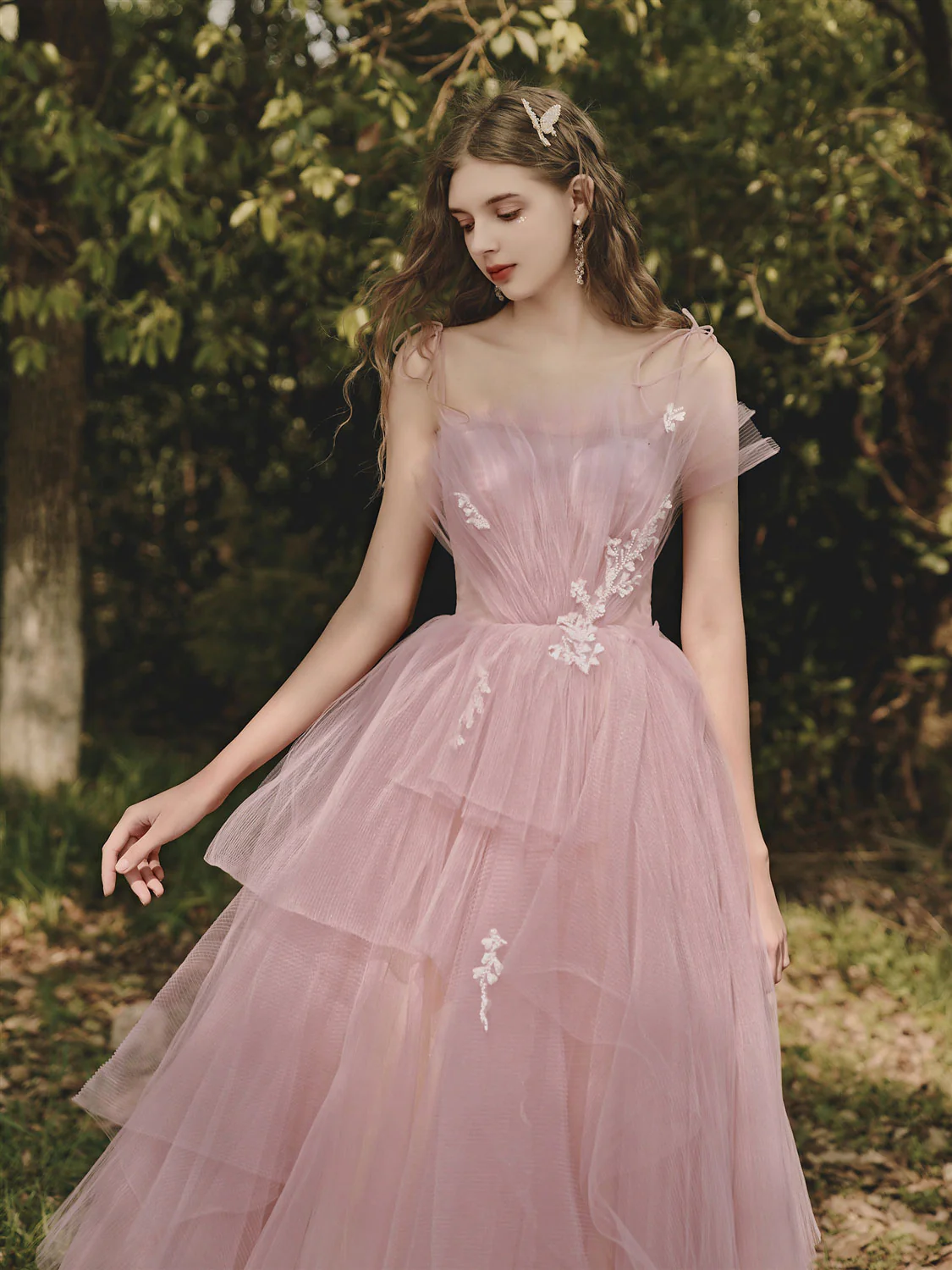 Pink Sweetheart Tulle Long Prom Dress, Pink Tulle Formal Dress - Deanwangkt