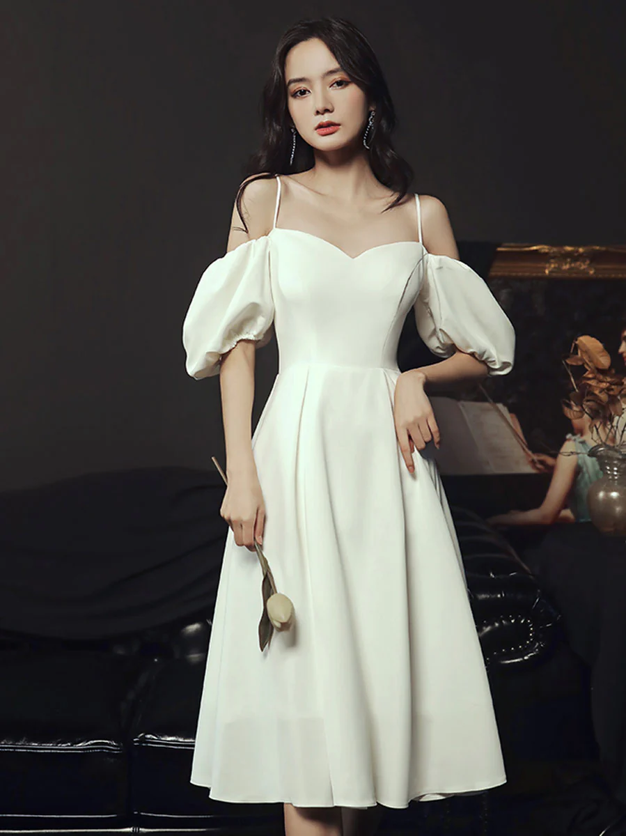 Simple Sweetheart Neck Short Prom Dress, White Bridesmaid Dresses - Deanwangkt
