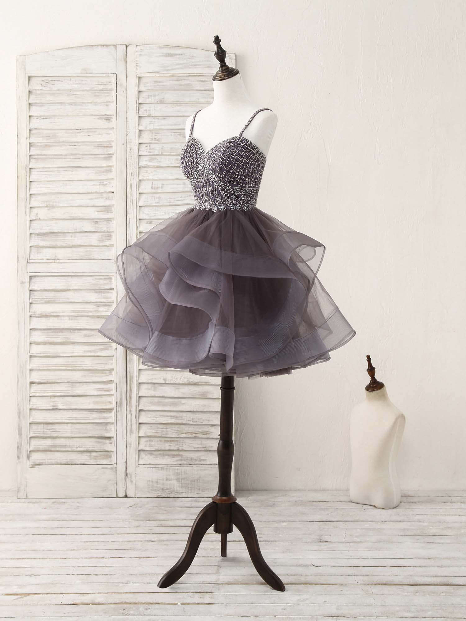 Unique Sweetheart Tulle Beads Short Prom Dress Cute Homecoming Dress - Deanwangkt