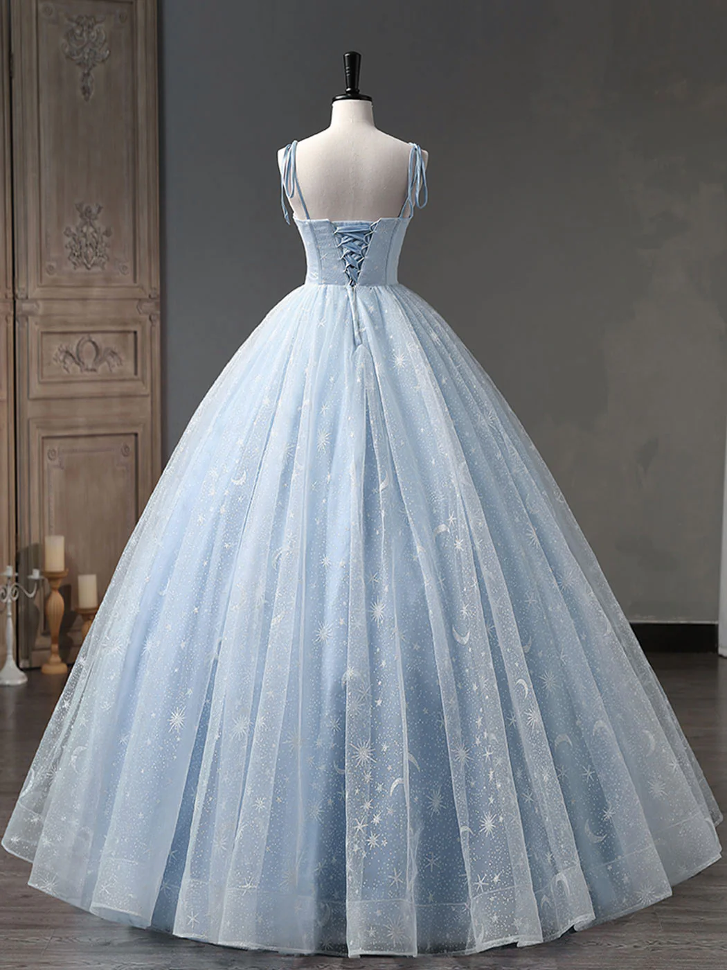 Blue A-Line Tulle Long Prom Dress, Blue Formal Sweet 16 Dress - Deanwangkt