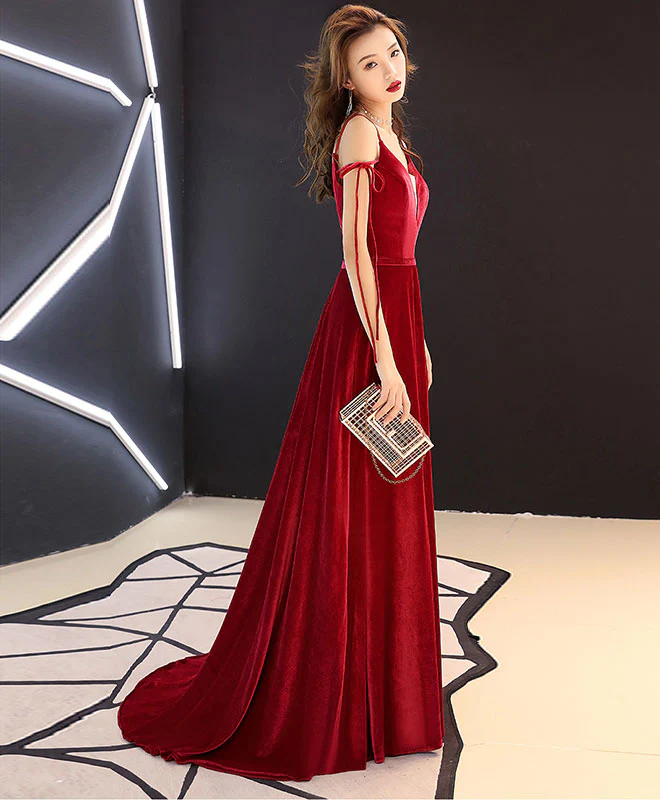 Simple Burgundy Long Prom Dress, Burgundy Evening Dresses - Deanwangkt