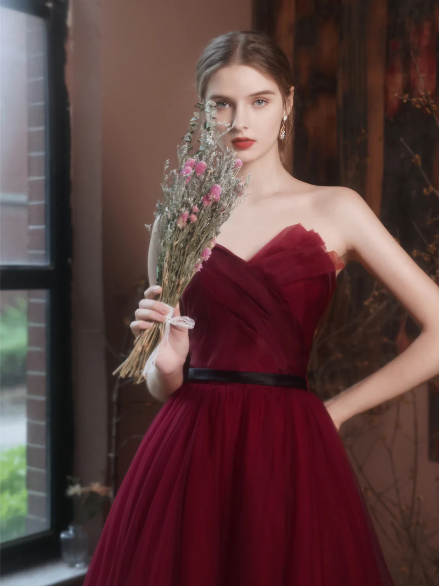 A-Line Burgundy Long Prom Dresses, Burgundy Formal Evening Dresses - Deanwangkt