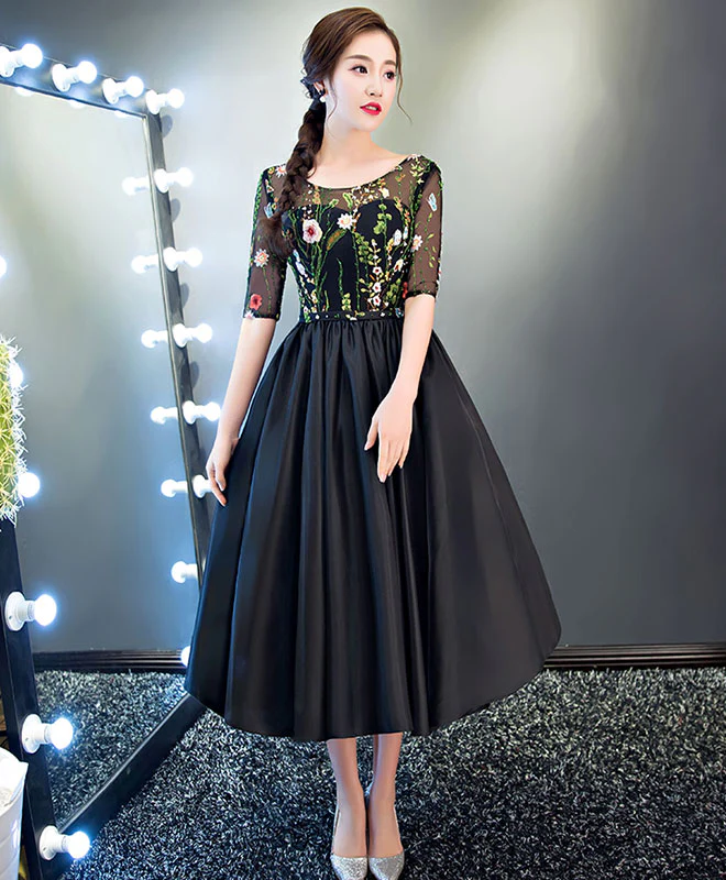 Cute A Line Black Short Prom Dress, Pink Evening Dress - Deanwangkt