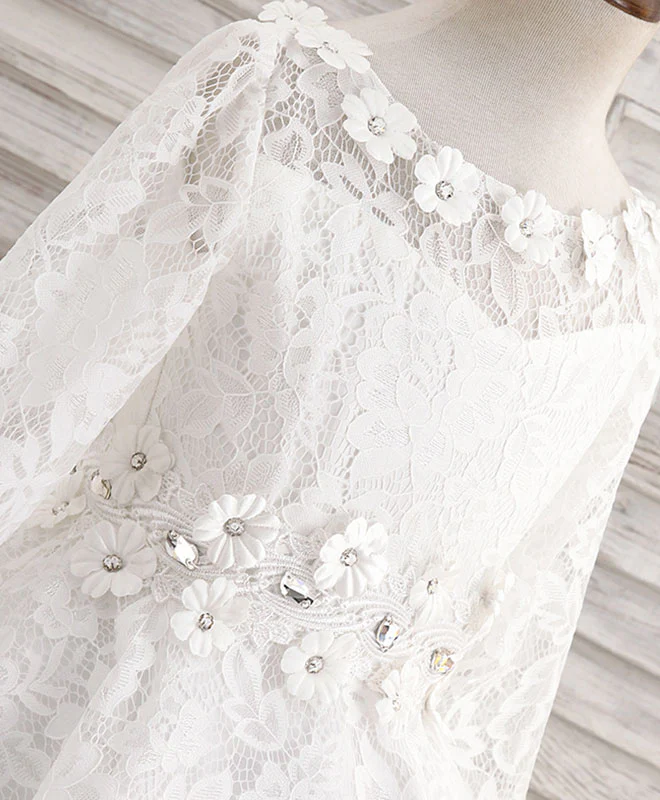 White Round Neck Lace Flower Girl Dress, Lace Baby Dress - Deanwangkt