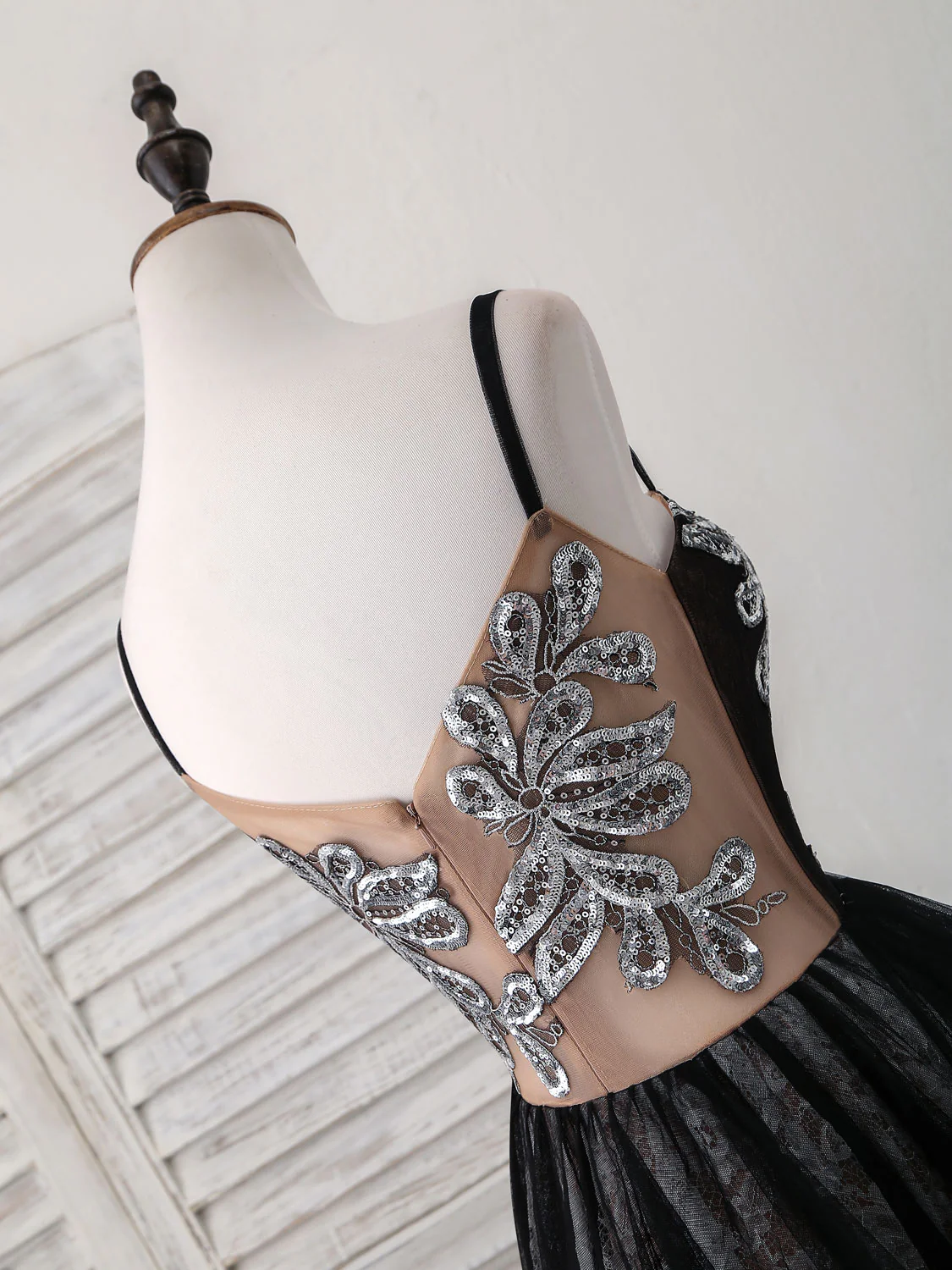 Black Sweetheart Neck Tulle Lace Long Prom Dress, Black Evening Dress - Deanwangkt