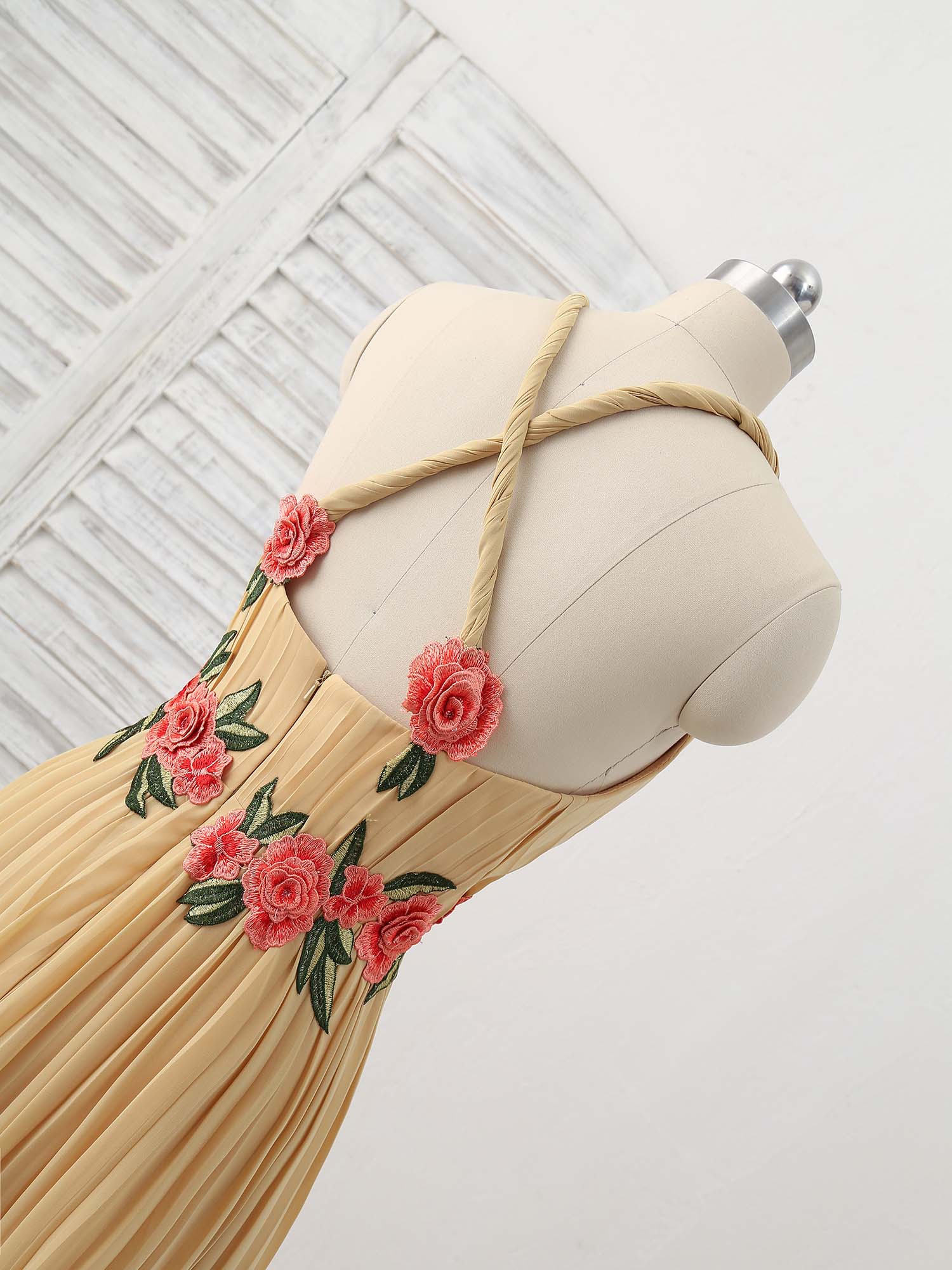 Champagne Chiffon Long Prom Dress, Chiffon Evening Dress - Deanwangkt