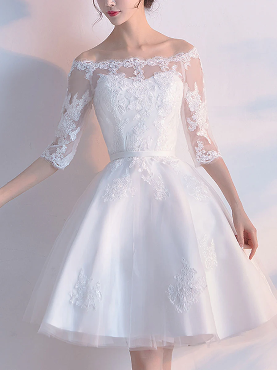 White Tulle Lace Short Prom Dress White Lace Homecoming Dress - Deanwangkt