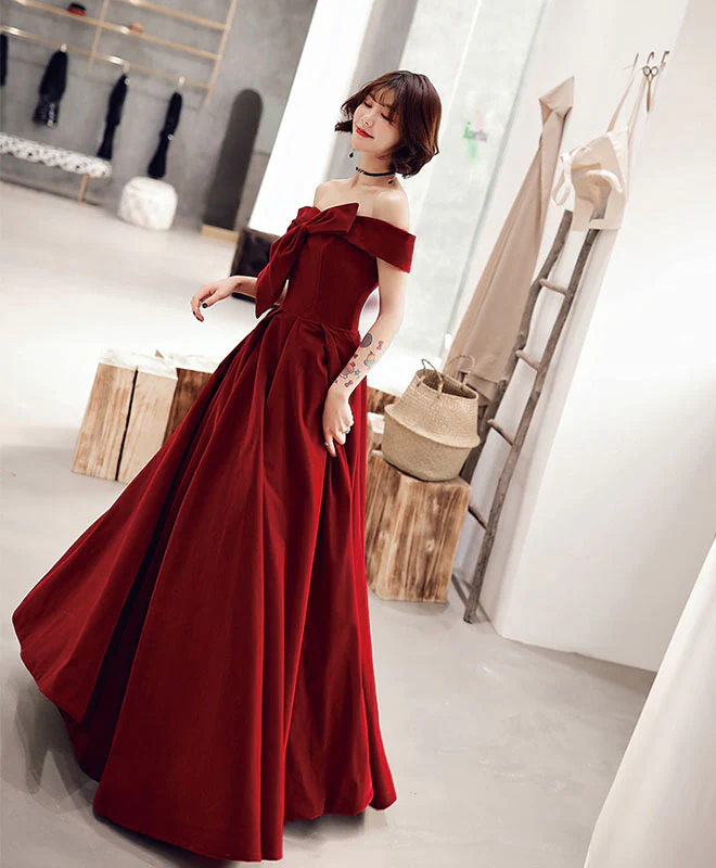 Simple Sweetheart Burgundy Long Prom Dress, Evening Dress - Deanwangkt
