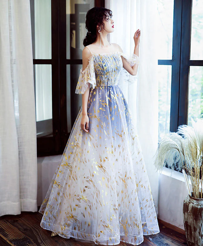 Unique Tulle Off Lace Long Prom Dress Tulle Formal Dress - Deanwangkt