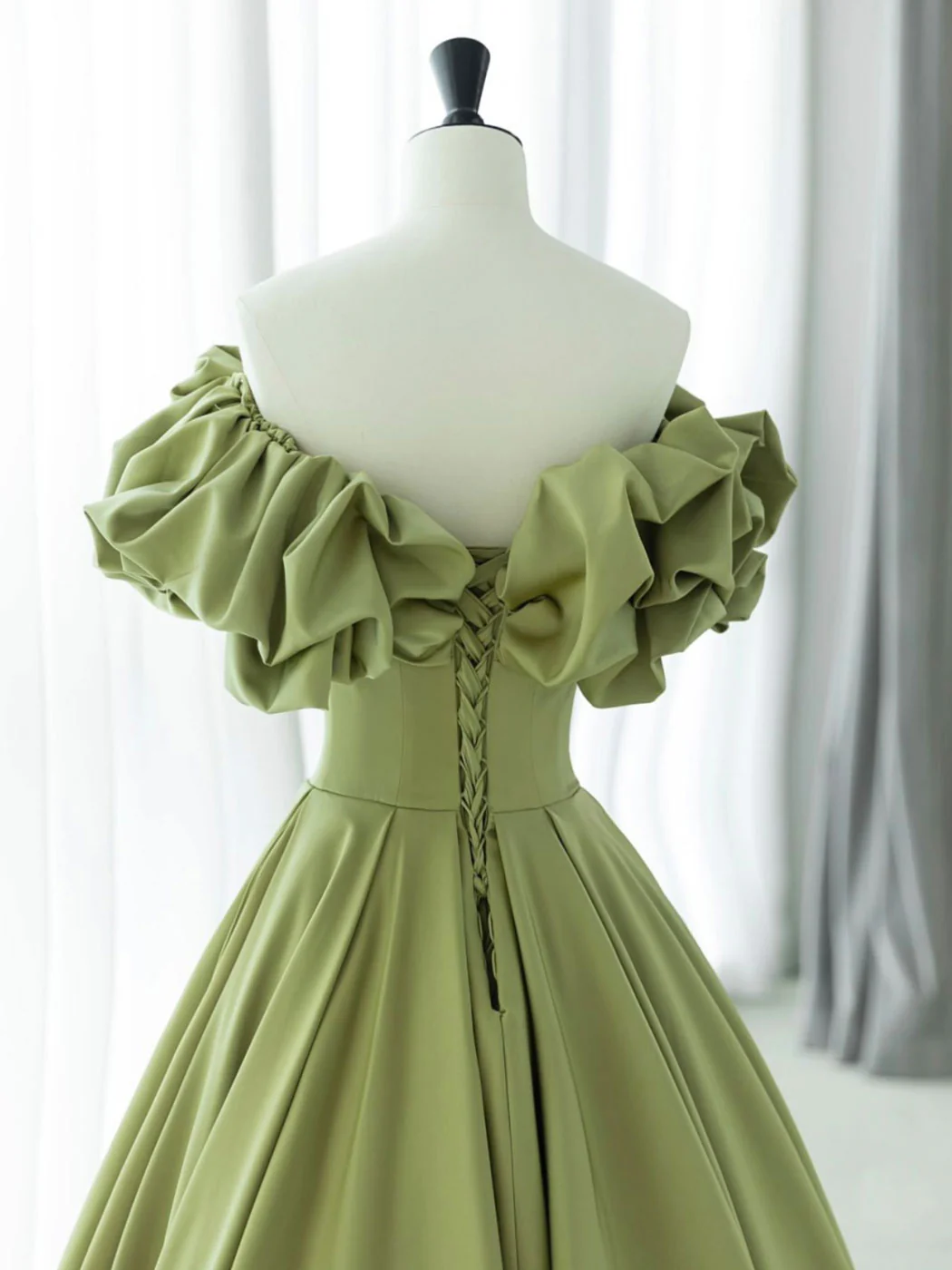 Green A-Line Satin Long Prom Dresses, Green Formal Evening Dress - Deanwangkt