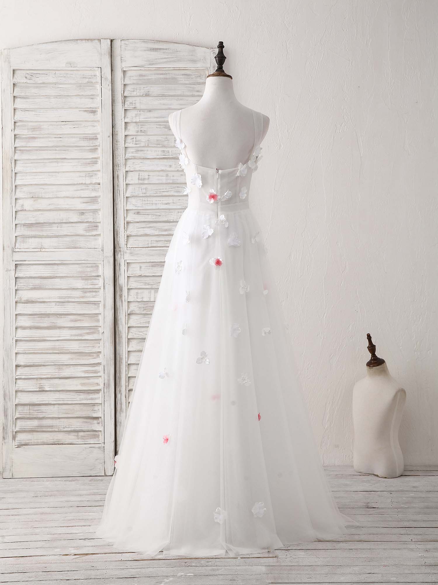 Unique White Sweetheart Tulle Long Prom Dress White Evening Dress - Deanwangkt
